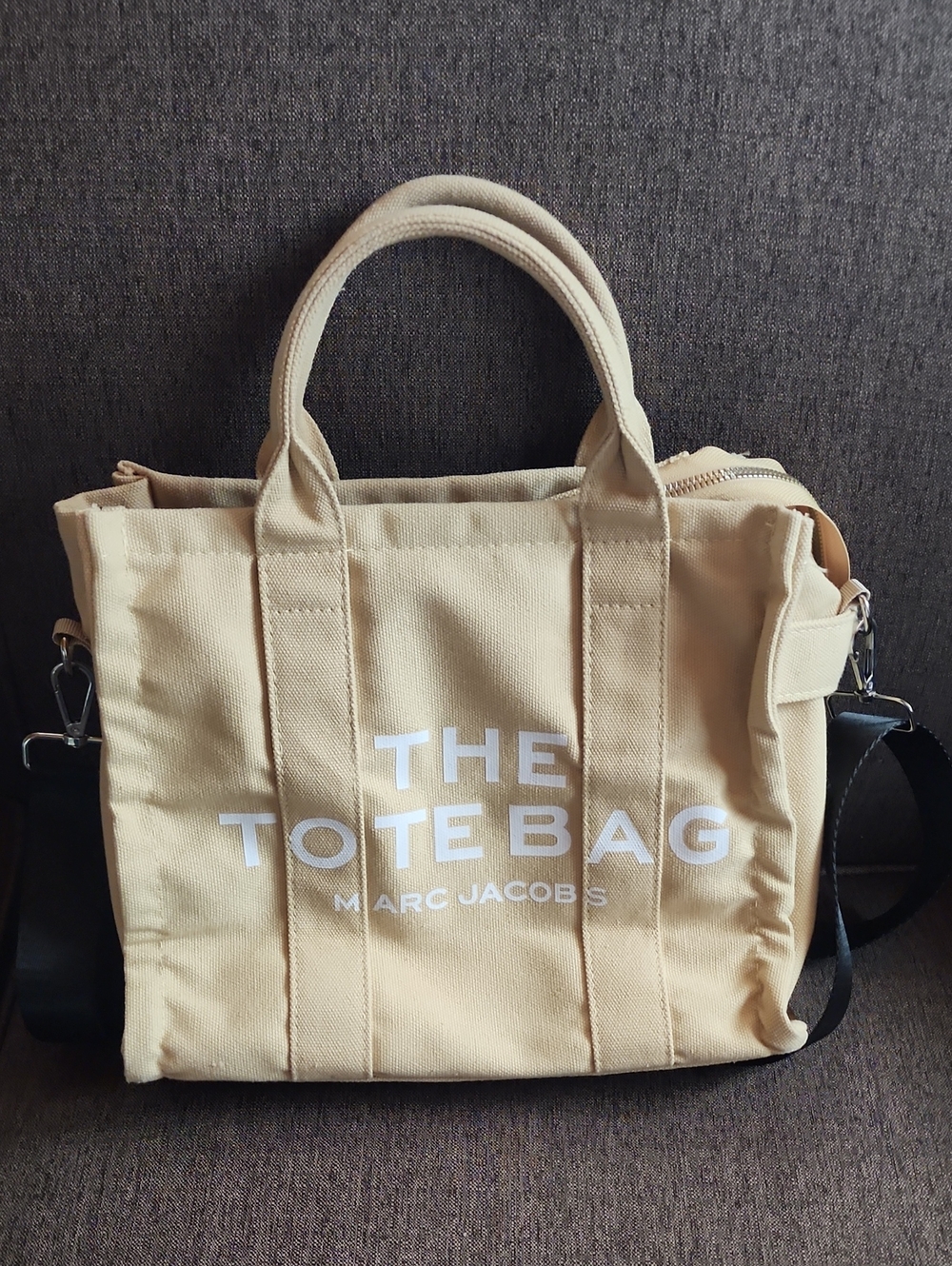 Marc Jacobs Beige Canvas Crossbody Tote with White Logo